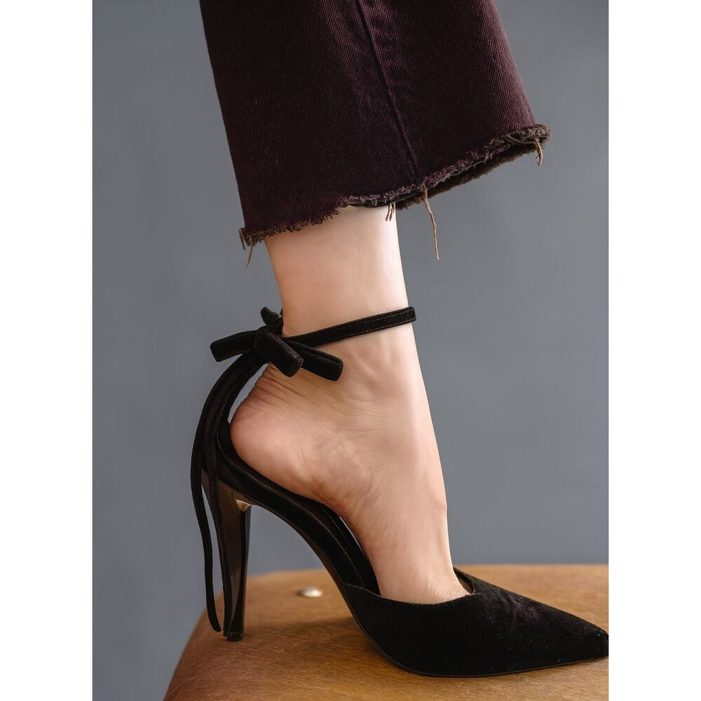 Zara NWT Black Bow Ankle Strap Pointed Toe Heels 9